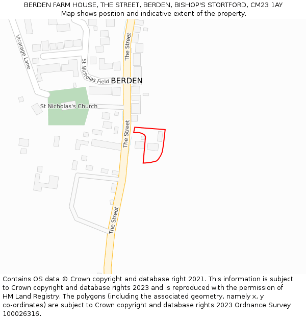 BERDEN FARM HOUSE, THE STREET, BERDEN, BISHOP'S STORTFORD, CM23 1AY: Location map and indicative extent of plot