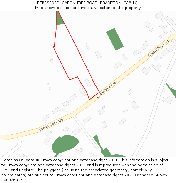 BERESFORD, CAPON TREE ROAD, BRAMPTON, CA8 1QL: Location map and indicative extent of plot