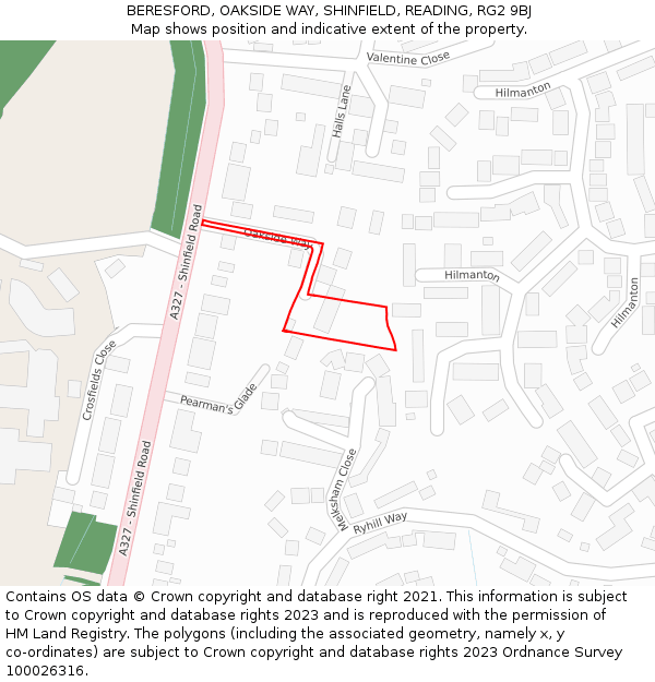 BERESFORD, OAKSIDE WAY, SHINFIELD, READING, RG2 9BJ: Location map and indicative extent of plot