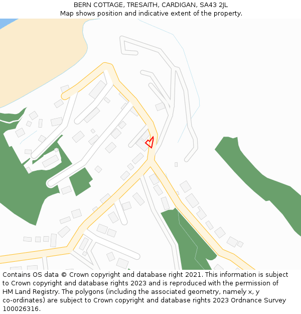 BERN COTTAGE, TRESAITH, CARDIGAN, SA43 2JL: Location map and indicative extent of plot