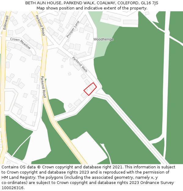 BETH AUN HOUSE, PARKEND WALK, COALWAY, COLEFORD, GL16 7JS: Location map and indicative extent of plot