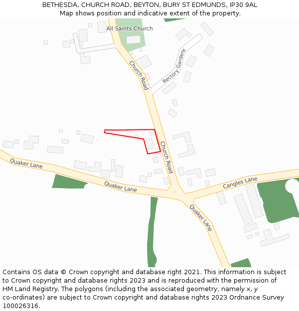 BETHESDA, CHURCH ROAD, BEYTON, BURY ST EDMUNDS, IP30 9AL: Location map and indicative extent of plot