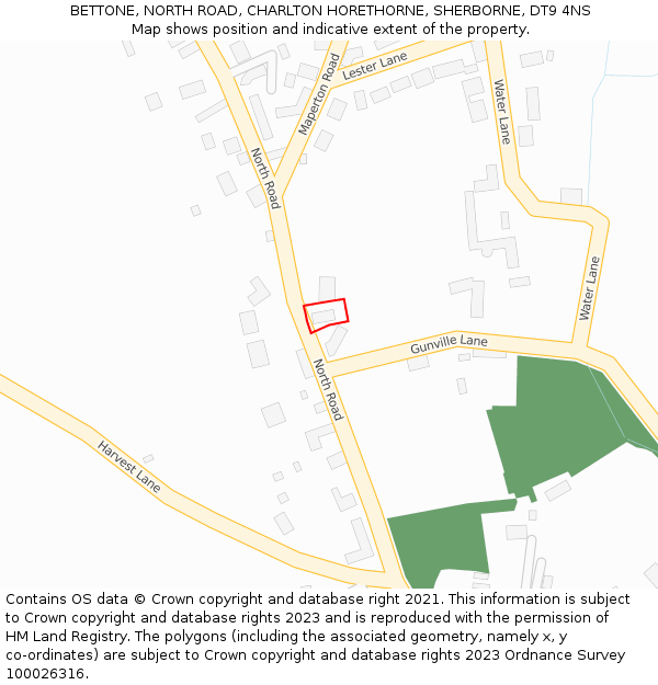 BETTONE, NORTH ROAD, CHARLTON HORETHORNE, SHERBORNE, DT9 4NS: Location map and indicative extent of plot