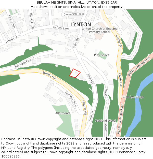 BEULAH HEIGHTS, SINAI HILL, LYNTON, EX35 6AR: Location map and indicative extent of plot