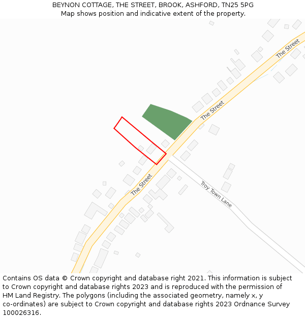 BEYNON COTTAGE, THE STREET, BROOK, ASHFORD, TN25 5PG: Location map and indicative extent of plot