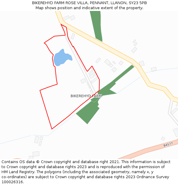 BIKEREHYD FARM ROSE VILLA, PENNANT, LLANON, SY23 5PB: Location map and indicative extent of plot