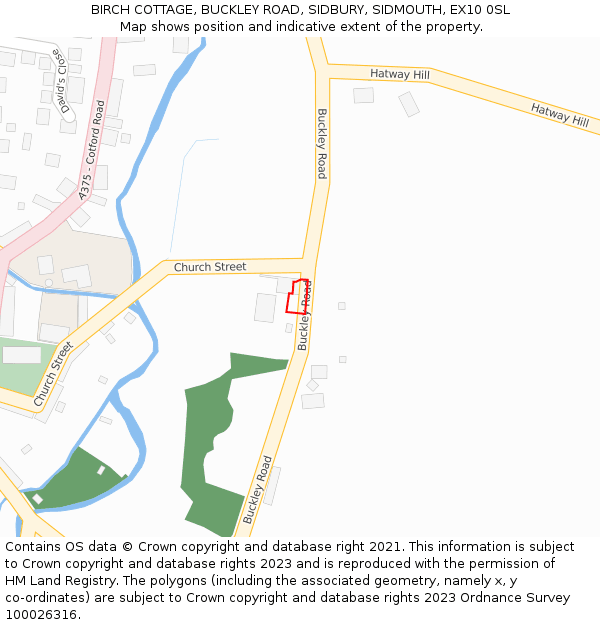 BIRCH COTTAGE, BUCKLEY ROAD, SIDBURY, SIDMOUTH, EX10 0SL: Location map and indicative extent of plot