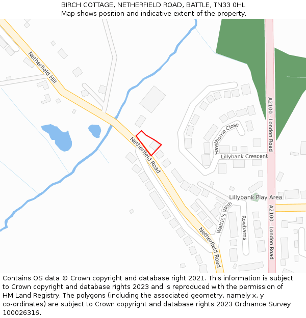 BIRCH COTTAGE, NETHERFIELD ROAD, BATTLE, TN33 0HL: Location map and indicative extent of plot