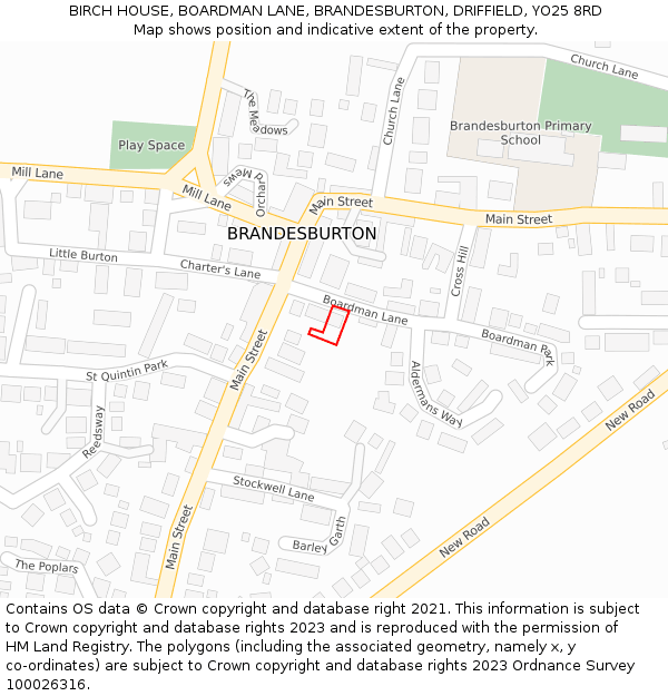 BIRCH HOUSE, BOARDMAN LANE, BRANDESBURTON, DRIFFIELD, YO25 8RD: Location map and indicative extent of plot