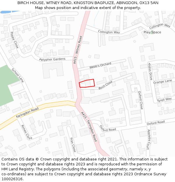BIRCH HOUSE, WITNEY ROAD, KINGSTON BAGPUIZE, ABINGDON, OX13 5AN: Location map and indicative extent of plot