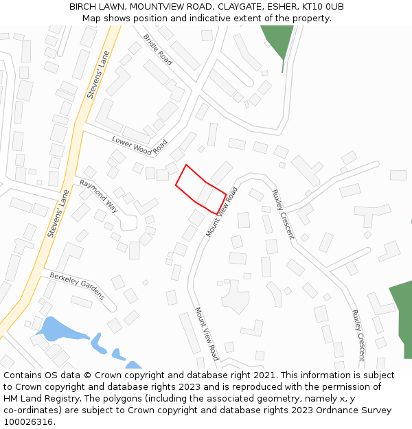 BIRCH LAWN, MOUNTVIEW ROAD, CLAYGATE, ESHER, KT10 0UB: Location map and indicative extent of plot