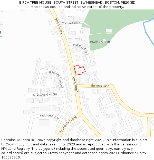 BIRCH TREE HOUSE, SOUTH STREET, SWINESHEAD, BOSTON, PE20 3JD: Location map and indicative extent of plot