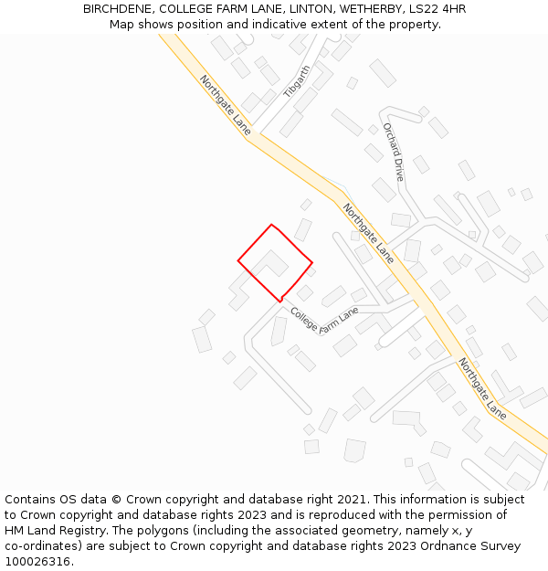 BIRCHDENE, COLLEGE FARM LANE, LINTON, WETHERBY, LS22 4HR: Location map and indicative extent of plot