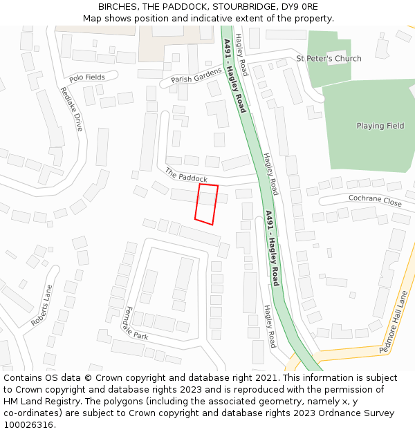 BIRCHES, THE PADDOCK, STOURBRIDGE, DY9 0RE: Location map and indicative extent of plot