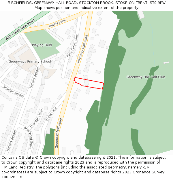 BIRCHFIELDS, GREENWAY HALL ROAD, STOCKTON BROOK, STOKE-ON-TRENT, ST9 9PW: Location map and indicative extent of plot