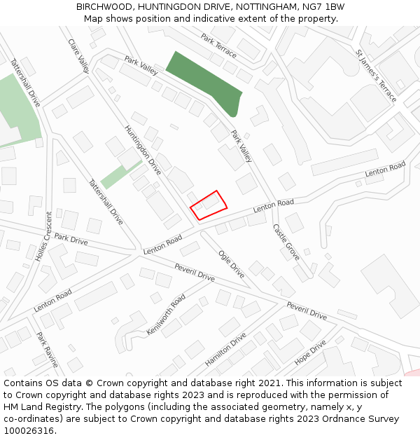 BIRCHWOOD, HUNTINGDON DRIVE, NOTTINGHAM, NG7 1BW: Location map and indicative extent of plot