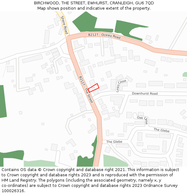 BIRCHWOOD, THE STREET, EWHURST, CRANLEIGH, GU6 7QD: Location map and indicative extent of plot