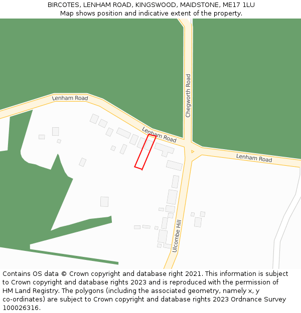 BIRCOTES, LENHAM ROAD, KINGSWOOD, MAIDSTONE, ME17 1LU: Location map and indicative extent of plot