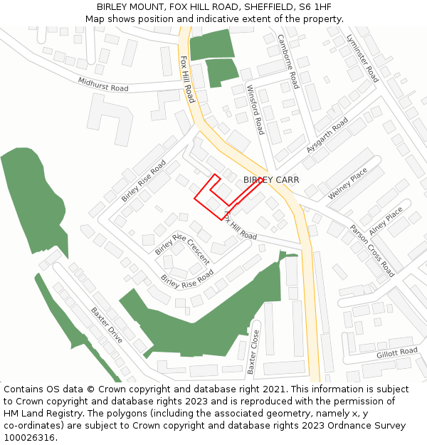 BIRLEY MOUNT, FOX HILL ROAD, SHEFFIELD, S6 1HF: Location map and indicative extent of plot
