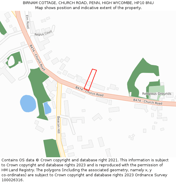 BIRNAM COTTAGE, CHURCH ROAD, PENN, HIGH WYCOMBE, HP10 8NU: Location map and indicative extent of plot