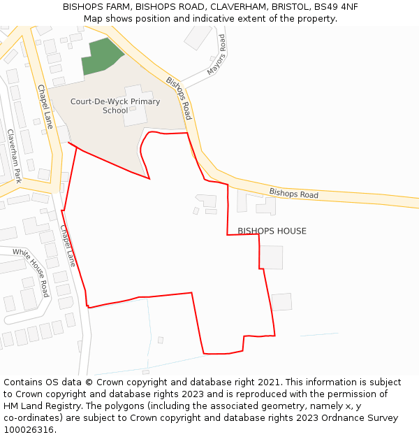 BISHOPS FARM, BISHOPS ROAD, CLAVERHAM, BRISTOL, BS49 4NF: Location map and indicative extent of plot