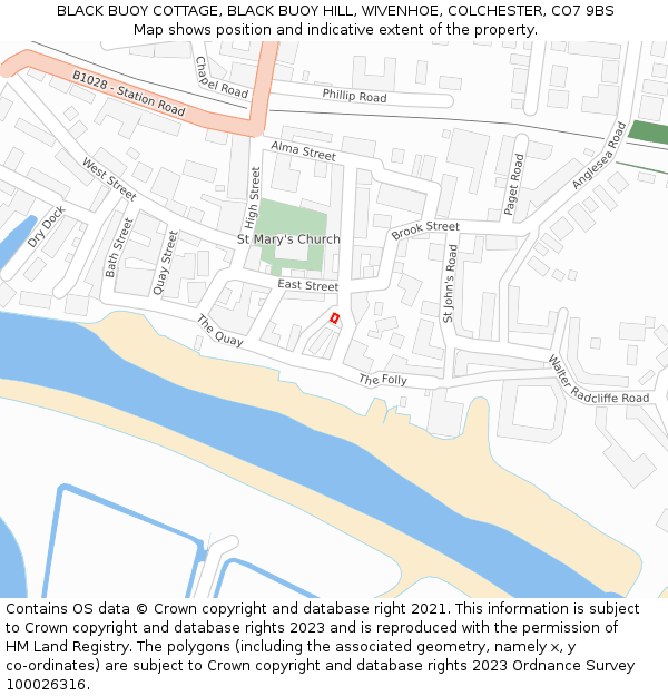 BLACK BUOY COTTAGE, BLACK BUOY HILL, WIVENHOE, COLCHESTER, CO7 9BS: Location map and indicative extent of plot