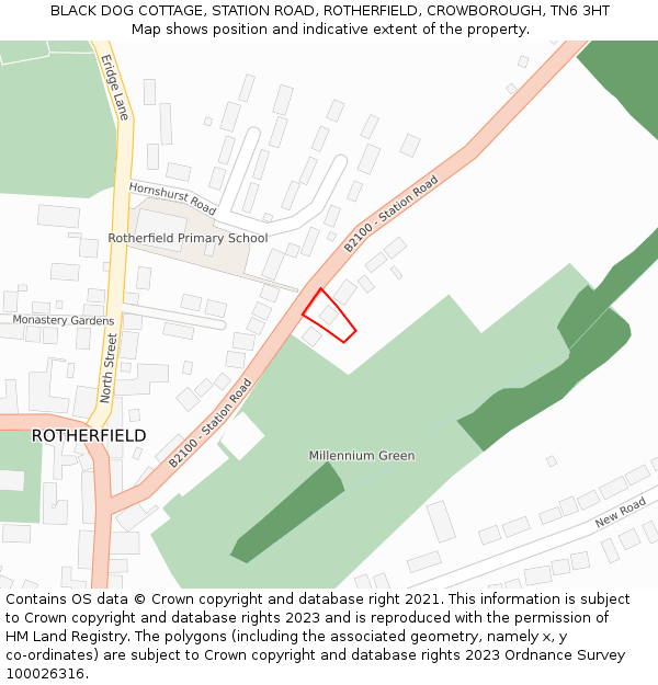 BLACK DOG COTTAGE, STATION ROAD, ROTHERFIELD, CROWBOROUGH, TN6 3HT: Location map and indicative extent of plot