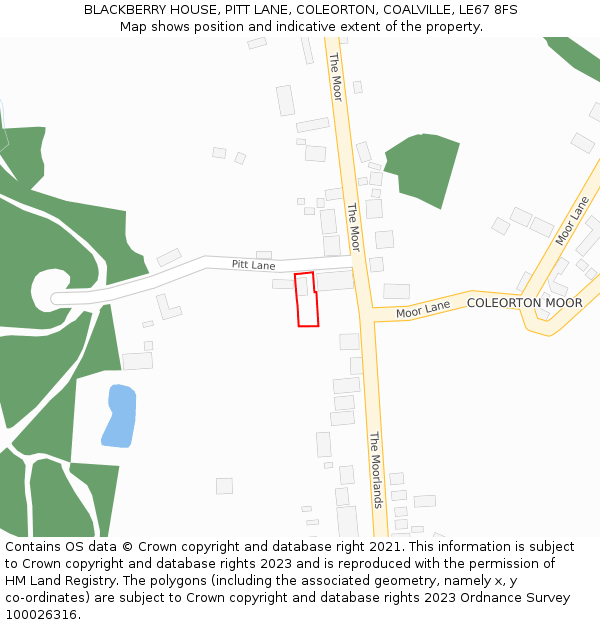 BLACKBERRY HOUSE, PITT LANE, COLEORTON, COALVILLE, LE67 8FS: Location map and indicative extent of plot
