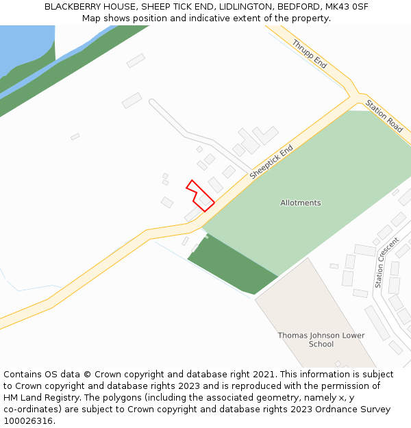 BLACKBERRY HOUSE, SHEEP TICK END, LIDLINGTON, BEDFORD, MK43 0SF: Location map and indicative extent of plot