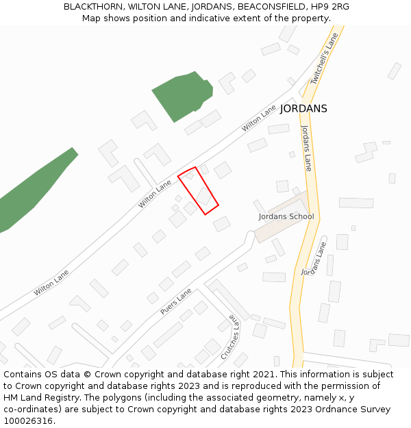 BLACKTHORN, WILTON LANE, JORDANS, BEACONSFIELD, HP9 2RG: Location map and indicative extent of plot