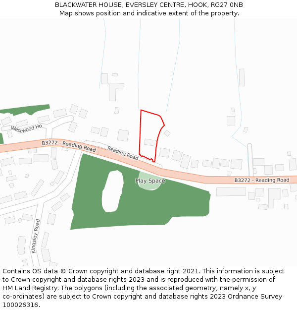 BLACKWATER HOUSE, EVERSLEY CENTRE, HOOK, RG27 0NB: Location map and indicative extent of plot