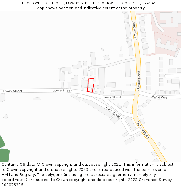 BLACKWELL COTTAGE, LOWRY STREET, BLACKWELL, CARLISLE, CA2 4SH: Location map and indicative extent of plot