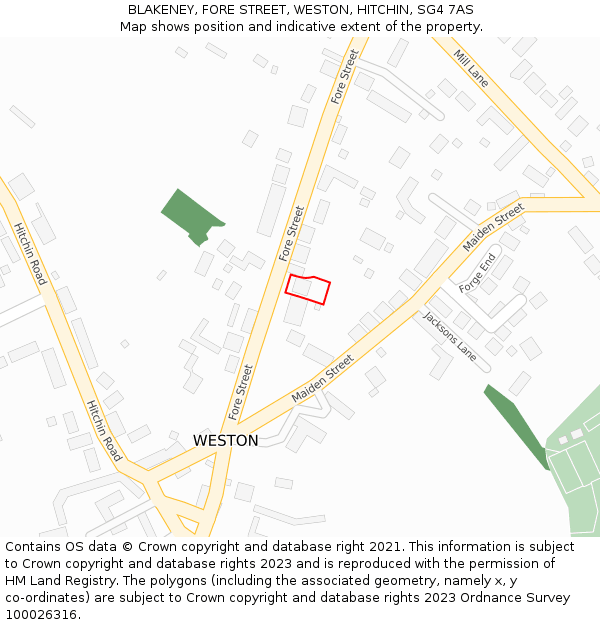 BLAKENEY, FORE STREET, WESTON, HITCHIN, SG4 7AS: Location map and indicative extent of plot