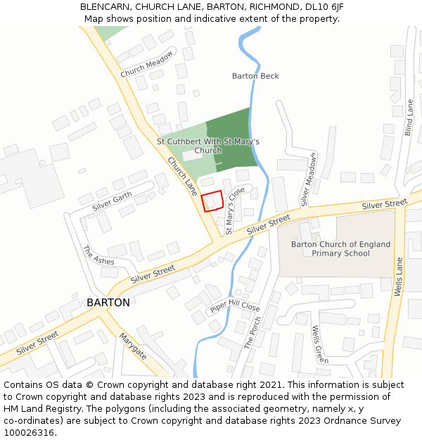 BLENCARN, CHURCH LANE, BARTON, RICHMOND, DL10 6JF: Location map and indicative extent of plot