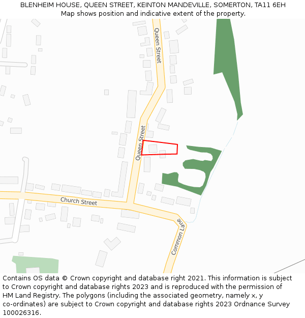 BLENHEIM HOUSE, QUEEN STREET, KEINTON MANDEVILLE, SOMERTON, TA11 6EH: Location map and indicative extent of plot