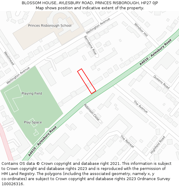 BLOSSOM HOUSE, AYLESBURY ROAD, PRINCES RISBOROUGH, HP27 0JP: Location map and indicative extent of plot