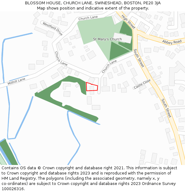 BLOSSOM HOUSE, CHURCH LANE, SWINESHEAD, BOSTON, PE20 3JA: Location map and indicative extent of plot