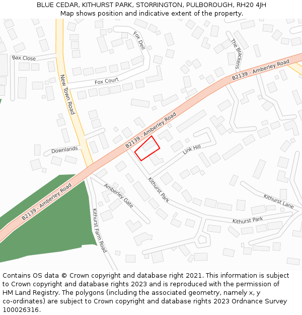 BLUE CEDAR, KITHURST PARK, STORRINGTON, PULBOROUGH, RH20 4JH: Location map and indicative extent of plot