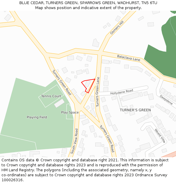 BLUE CEDAR, TURNERS GREEN, SPARROWS GREEN, WADHURST, TN5 6TU: Location map and indicative extent of plot