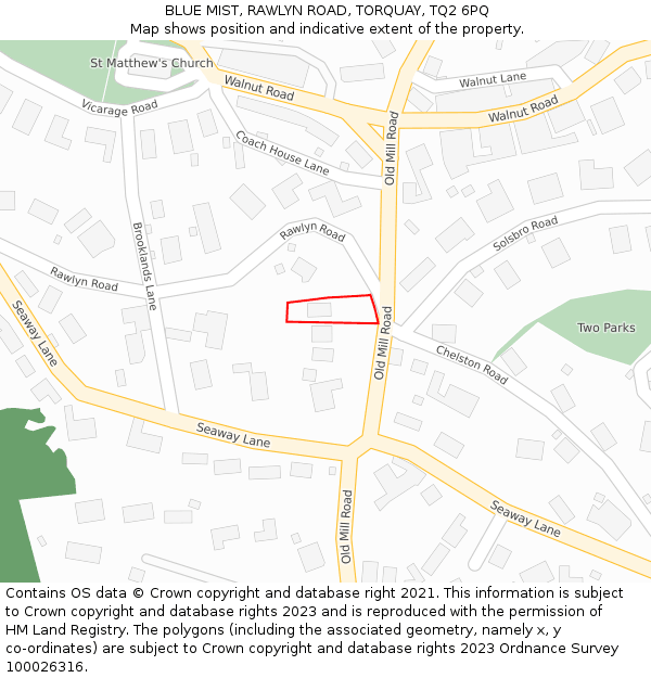 BLUE MIST, RAWLYN ROAD, TORQUAY, TQ2 6PQ: Location map and indicative extent of plot