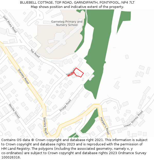 BLUEBELL COTTAGE, TOP ROAD, GARNDIFFAITH, PONTYPOOL, NP4 7LT: Location map and indicative extent of plot