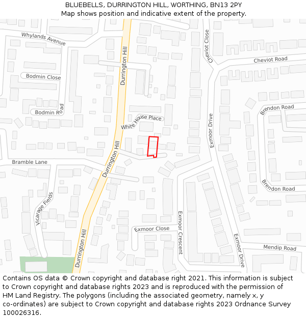 BLUEBELLS, DURRINGTON HILL, WORTHING, BN13 2PY: Location map and indicative extent of plot