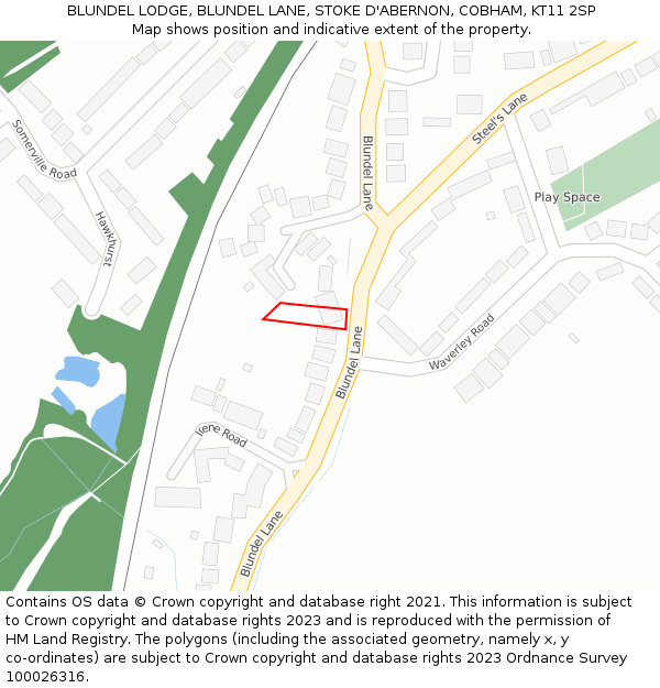 BLUNDEL LODGE, BLUNDEL LANE, STOKE D'ABERNON, COBHAM, KT11 2SP: Location map and indicative extent of plot