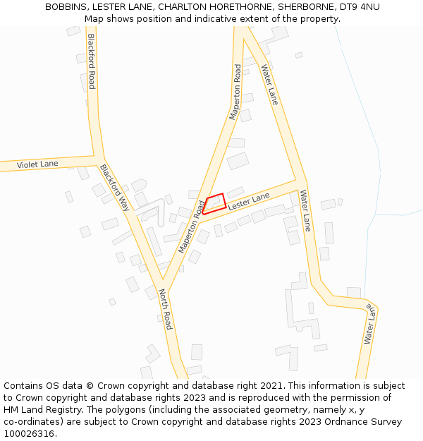 BOBBINS, LESTER LANE, CHARLTON HORETHORNE, SHERBORNE, DT9 4NU: Location map and indicative extent of plot