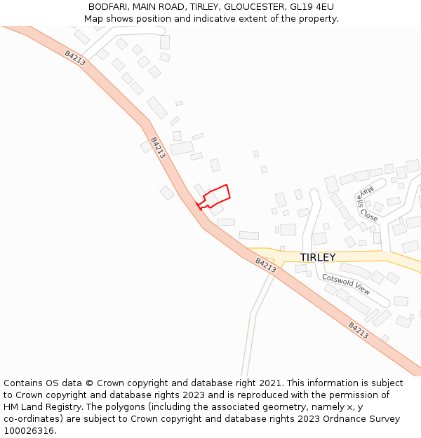 BODFARI, MAIN ROAD, TIRLEY, GLOUCESTER, GL19 4EU: Location map and indicative extent of plot