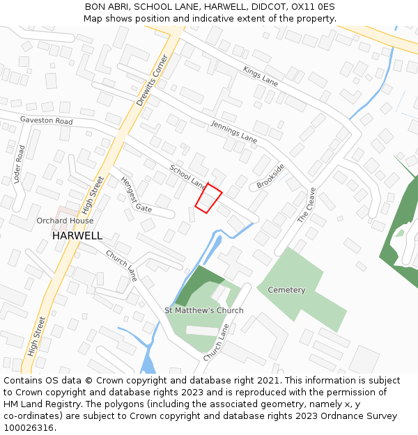 BON ABRI, SCHOOL LANE, HARWELL, DIDCOT, OX11 0ES: Location map and indicative extent of plot