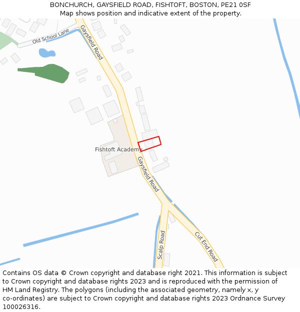 BONCHURCH, GAYSFIELD ROAD, FISHTOFT, BOSTON, PE21 0SF: Location map and indicative extent of plot