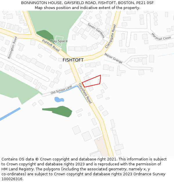 BONNINGTON HOUSE, GAYSFIELD ROAD, FISHTOFT, BOSTON, PE21 0SF: Location map and indicative extent of plot