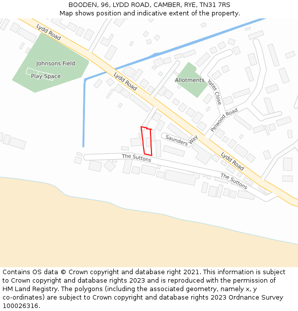 BOODEN, 96, LYDD ROAD, CAMBER, RYE, TN31 7RS: Location map and indicative extent of plot