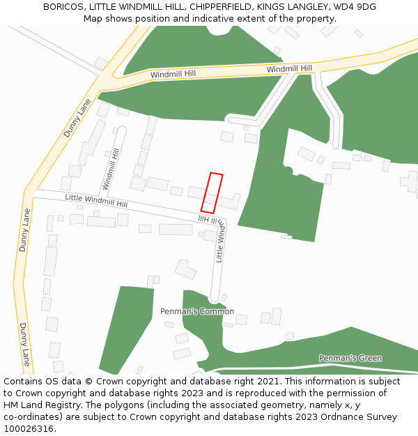 BORICOS, LITTLE WINDMILL HILL, CHIPPERFIELD, KINGS LANGLEY, WD4 9DG: Location map and indicative extent of plot